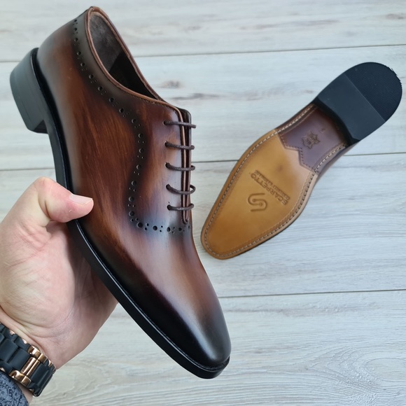 Tan Patina Wholecut Oxford Dress Shoes - Picture 4 of 5
